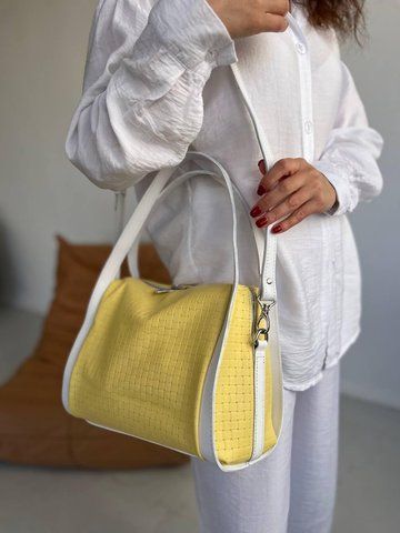 Сумка шкіряна з короткими ручками ARTiS Bags 1712 4817-5113 жовто-біла 1712 4817-5113 фото