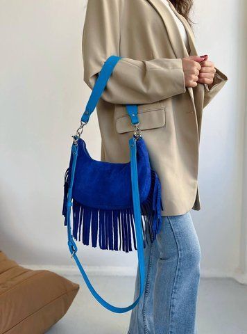 Сумка багет з натуральної замші та шкіри двустороння середня ARTiS Bags 1824 синя 1824 фото