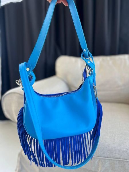 Сумка багет из натуральной замши и кожи двухсторонняя средняя ARTiS Bags 1824 синяя 1824 фото